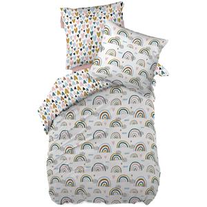 CIELO - Parure de Lit Coton Motif Arc-en-Ciel Housse de Couette 140x200cm + Taie d'Oreiller