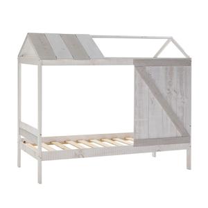 RUDDY - Lit Cabane 90x190cm Pin Massif Blanc et Gris Rustique