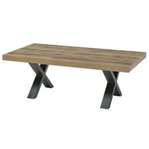 KORA - Table Basse Aspect Bois Piètement X Métal Poudré Noir