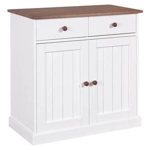 SOCOA - Buffet 2 Portes 2 Tiroirs Bois Massif Vernis Sepia et Blanc