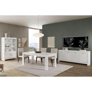 DENAE - Ensemble Séjour Complet Laqué Blanc Brillant Table 190cm + Buffet + Vitrine Leds