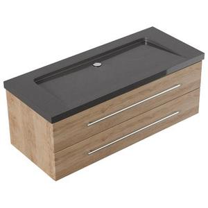 Meuble SDB Damo décor chêne avec vasque granit IndiaBlack 130cm sans pré-perçage