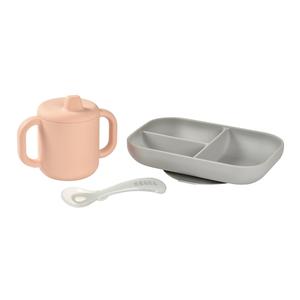 Silicone learning set + cup pink