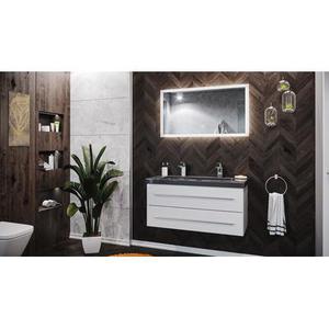 Damo en blanc avec double vasque en granit India Black 100cm & miroir à LED