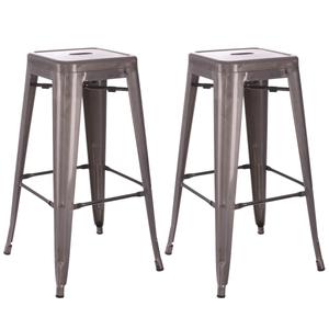 BOBBY - Lot de 2 Tabourets Hauts Métalliques Argent H76.5cm