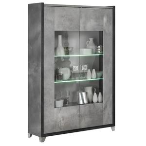 HOFFMAN - Vitrine 2 Portes Gris Aspect Pierre avec Led