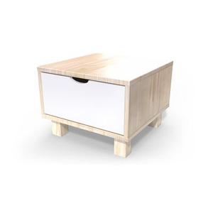 Table de chevet bois Cube + tiroir Vernis naturel/Blanc