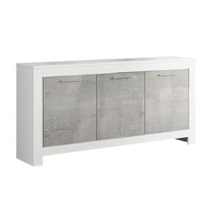 DENAE - Buffet 3 Portes L160cm Laqué Blanc Brillant et Gris Marbré