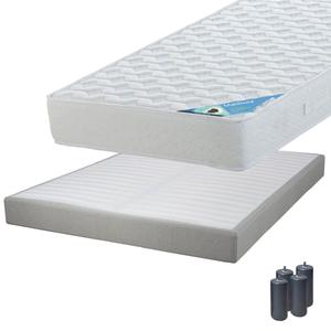 MALDIVES - Pack Matelas 160x200 + Sommier Tapissier Démontable 2x20 Lattes Lin + Pieds Anthracites 15cm