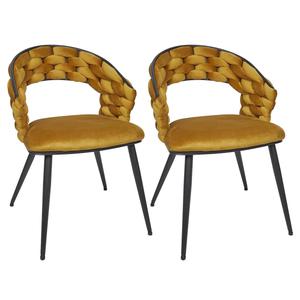 OSCAR - Lot de 2 Chaises en Velours Jaune Moutarde Pieds Métal Noir