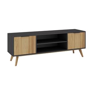 VIKOV - Meuble TV 140cm 2 Portes Scandinave en Pin Massif Ciré