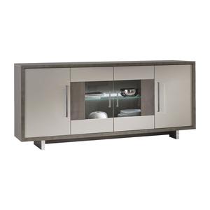 AUXANE - Buffet 4 Portes Gris Acier Metallisé et Gris Mat avec Leds